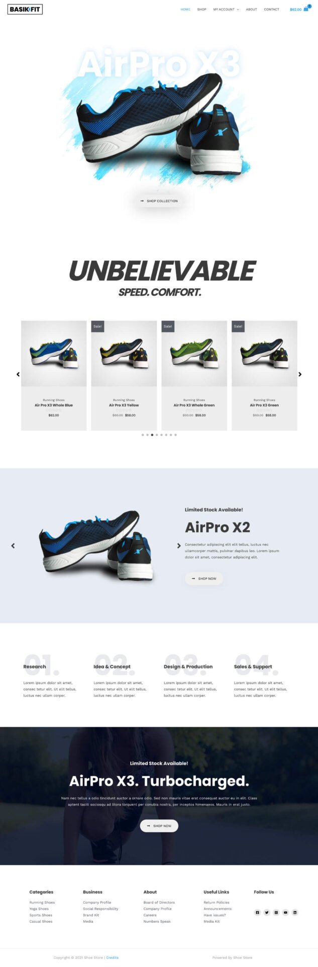 Template website toko sepatu WP Astra - desain website eCommerce terbaik dari RakanWeb