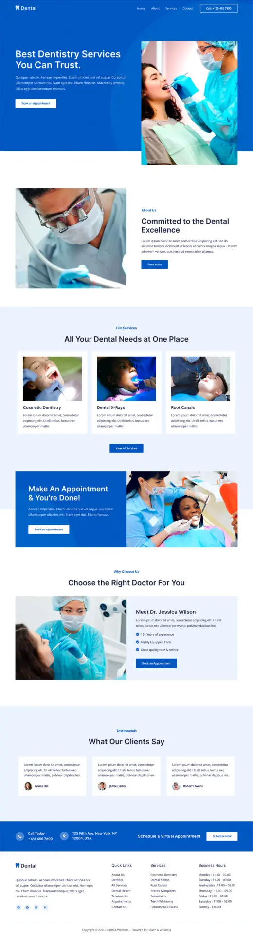 Template website dokter gigi WP Astra - pilihan desain website klinik dari RakanWeb
